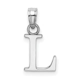 14k White Gold Letter L Pendant, Polished Block Initial Charm for Women