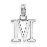 14k White Gold Letter M Pendant, Polished Block Initial Charm for Women