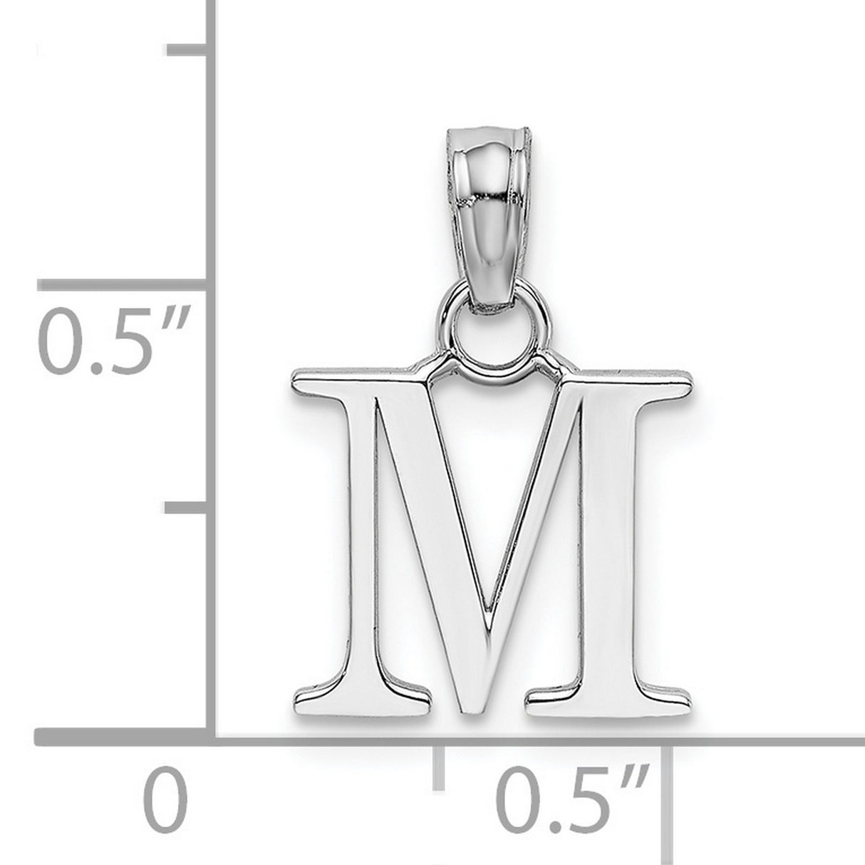 14k White Gold Letter M Pendant, Polished Block Initial Charm for Women
