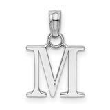 14k White Gold Letter M Pendant, Polished Block Initial Charm for Women