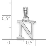 14k White Gold Initial N Pendant, Polished Serif Letter Charm for Women or Unisex Use