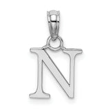 14k White Gold Initial N Pendant, Polished Serif Letter Charm for Women or Unisex Use
