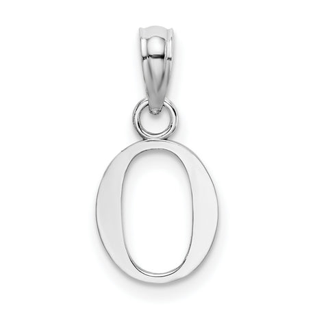 14k White Gold Letter O Pendant Charm, Polished Block Initial, Modern Flat Design