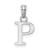 14k White Gold Letter P Pendant, Polished Serif Initial Charm, Minimalist Monogram Jewelry
