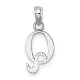 14k White Gold Letter Q Pendant, Polished Script Initial Charm for Women