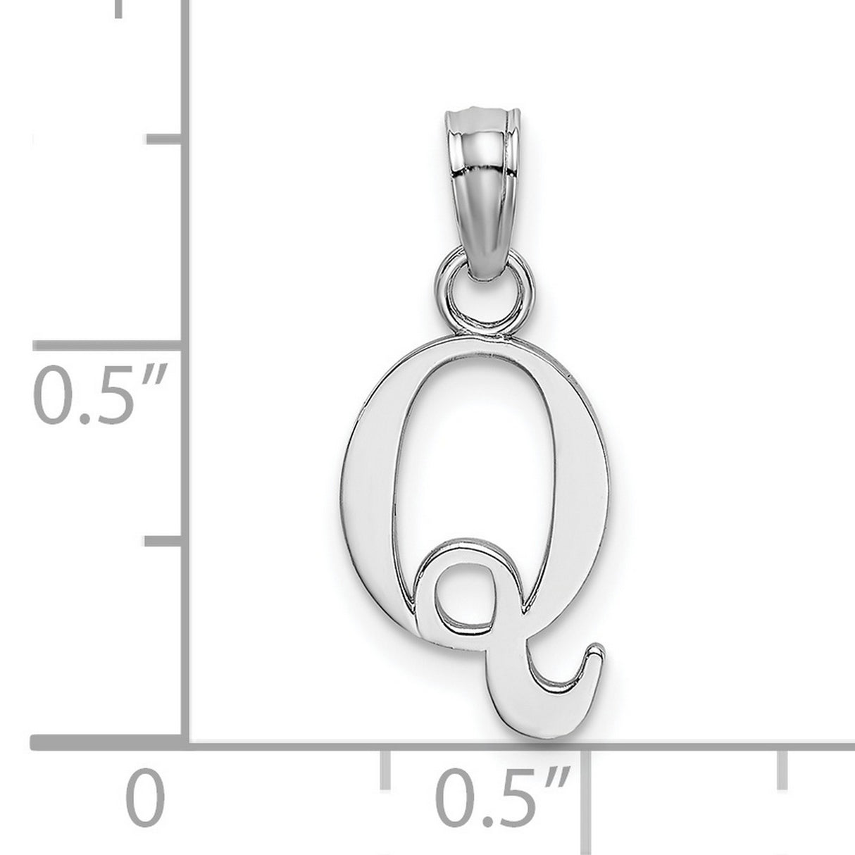 14k White Gold Letter Q Pendant, Polished Script Initial Charm for Women