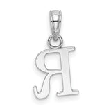 14k White Gold Initial R Pendant, Polished Block Letter Alphabet Charm for Women