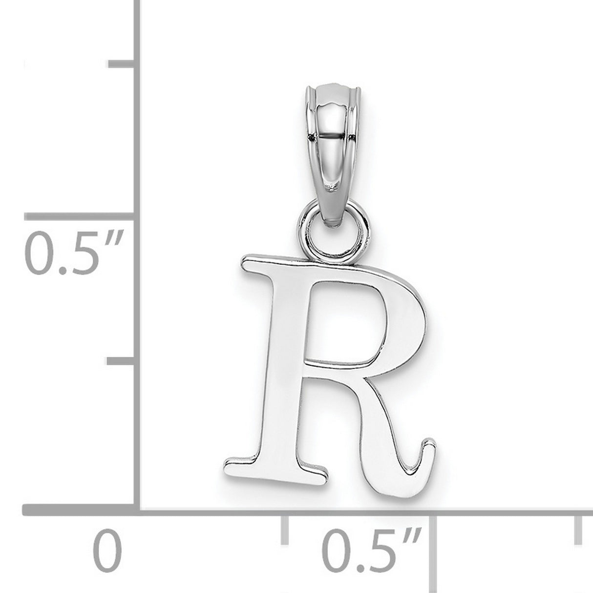 14k White Gold Initial R Pendant, Polished Block Letter Alphabet Charm for Women
