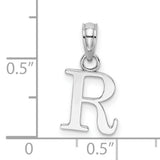 14k White Gold Initial R Pendant, Polished Block Letter Alphabet Charm for Women