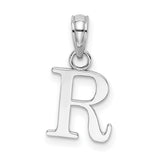 14k White Gold Initial R Pendant, Polished Block Letter Alphabet Charm for Women