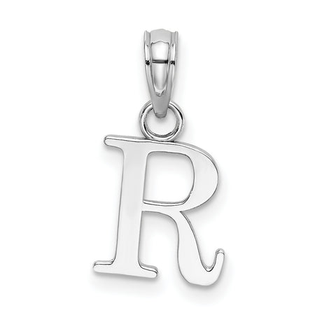 14k White Gold Initial R Pendant, Polished Block Letter Alphabet Charm for Women
