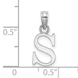 14k White Gold Letter S Pendant, Polished Serif Initial Charm, Minimalist Alphabet Design