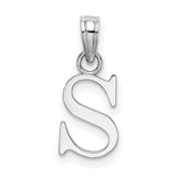 14k White Gold Letter S Pendant, Polished Serif Initial Charm, Minimalist Alphabet Design
