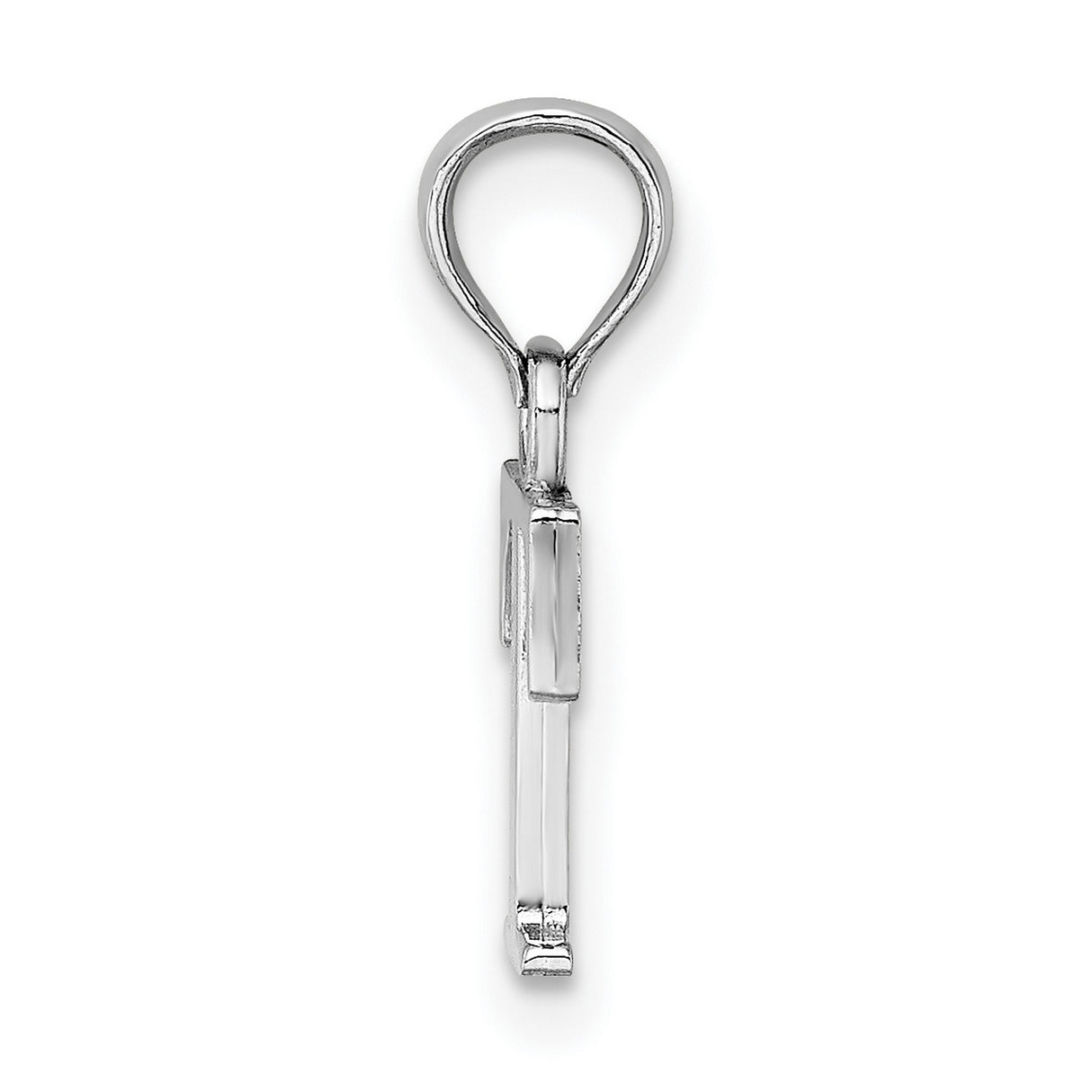 14k White Gold Initial T Pendant, Block Letter Alphabet Charm, Polished Finish