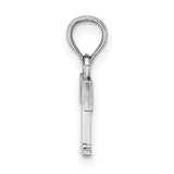 14k White Gold Initial T Pendant, Block Letter Alphabet Charm, Polished Finish