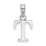14k White Gold Initial T Pendant, Block Letter Alphabet Charm, Polished Finish