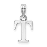 14k White Gold Initial T Pendant, Block Letter Alphabet Charm, Polished Finish