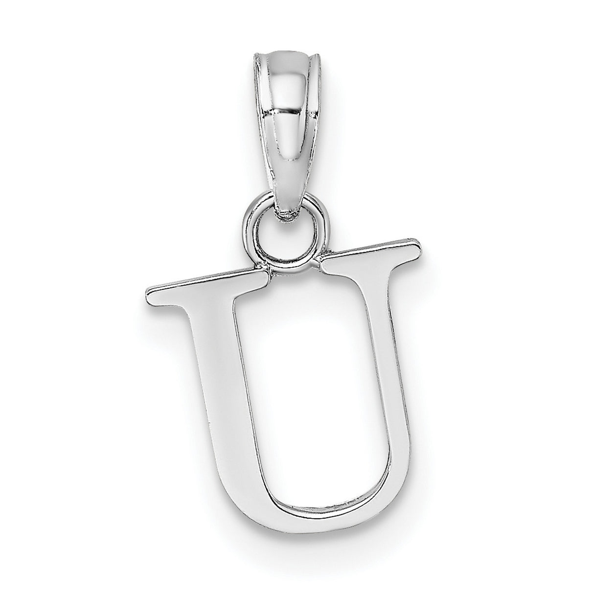14k White Gold Letter U Pendant Charm, Polished Block Initial Monogram Jewelry