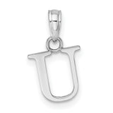 14k White Gold Letter U Pendant Charm, Polished Block Initial Monogram Jewelry