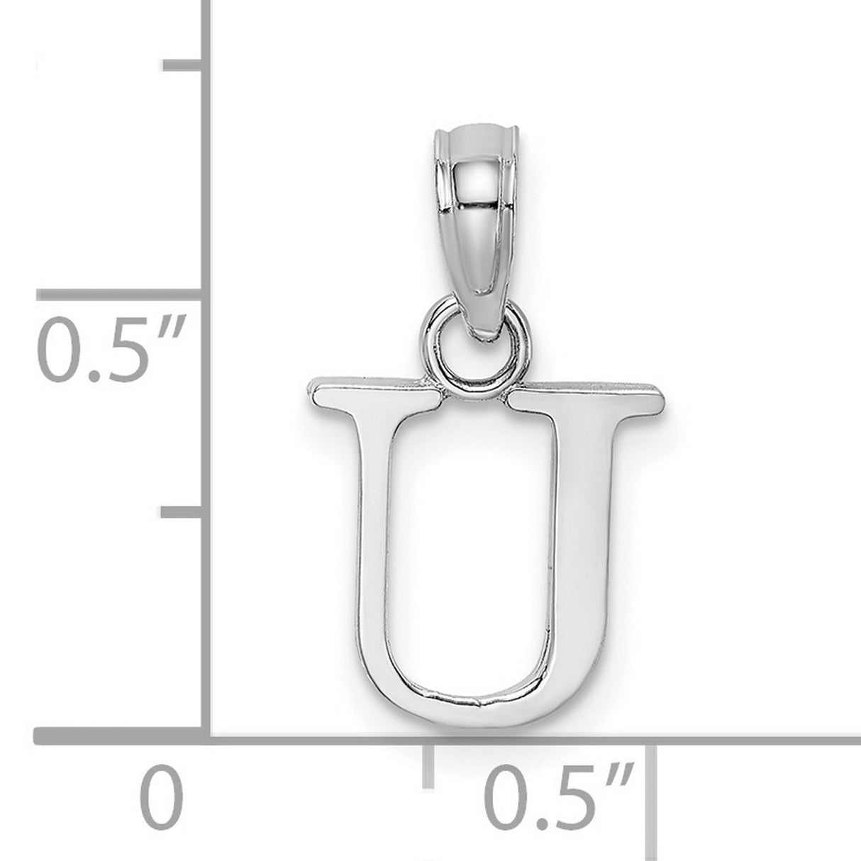 14k White Gold Letter U Pendant Charm, Polished Block Initial Monogram Jewelry