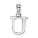 14k White Gold Letter U Pendant Charm, Polished Block Initial Monogram Jewelry