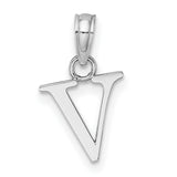 14k White Gold Letter V Pendant Charm, Polished Block Initial, Minimalist Alphabet Jewelry