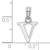 14k White Gold Letter V Pendant Charm, Polished Block Initial, Minimalist Alphabet Jewelry