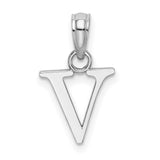 14k White Gold Letter V Pendant Charm, Polished Block Initial, Minimalist Alphabet Jewelry