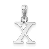 14k White Gold Letter X Pendant, Polished Block Initial Charm in Serif Font