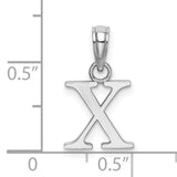 14k White Gold Letter X Pendant, Polished Block Initial Charm in Serif Font
