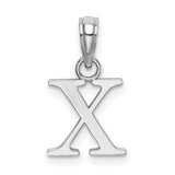 14k White Gold Letter X Pendant, Polished Block Initial Charm in Serif Font