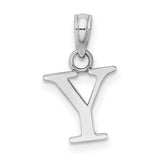 14k White Gold Letter Y Pendant, Block Initial Charm with Polished Finish