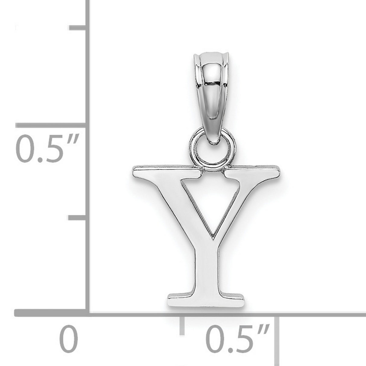 14k White Gold Letter Y Pendant, Block Initial Charm with Polished Finish