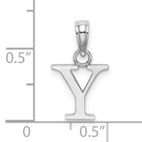 14k White Gold Letter Y Pendant, Block Initial Charm with Polished Finish