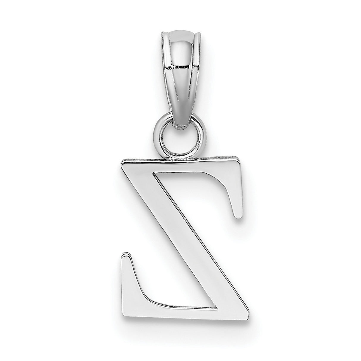 14k White Gold Letter Z Pendant, Polished Block Alphabet Charm for Women or Unisex Wear