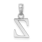 14k White Gold Letter Z Pendant, Polished Block Alphabet Charm for Women or Unisex Wear