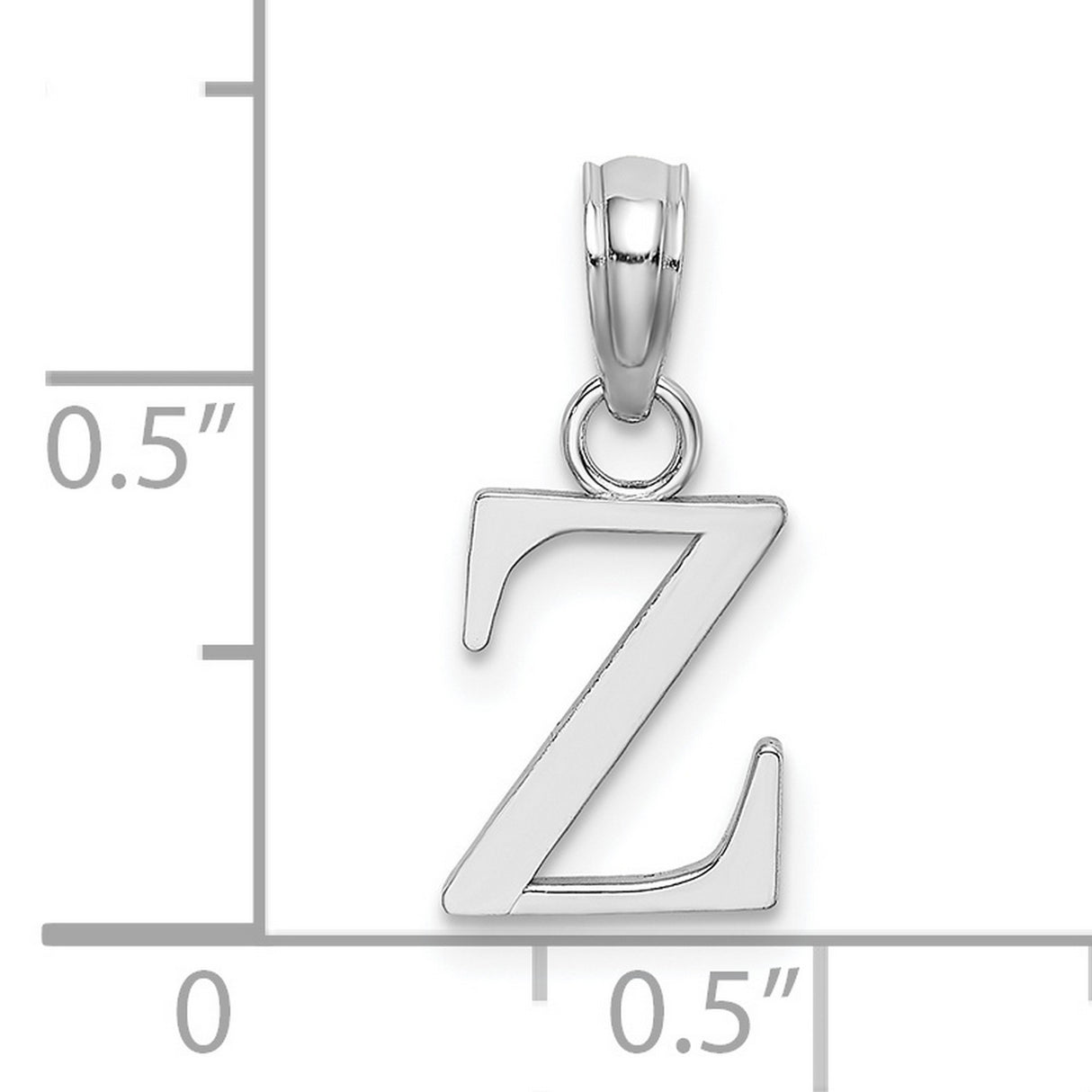 14k White Gold Letter Z Pendant, Polished Block Alphabet Charm for Women or Unisex Wear