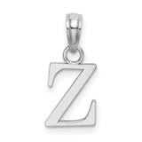 14k White Gold Letter Z Pendant, Polished Block Alphabet Charm for Women or Unisex Wear
