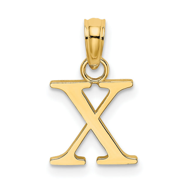 14k Yellow Gold Block Letter X Pendant Charm, Polished Initial Jewelry for Women or Unisex Wear