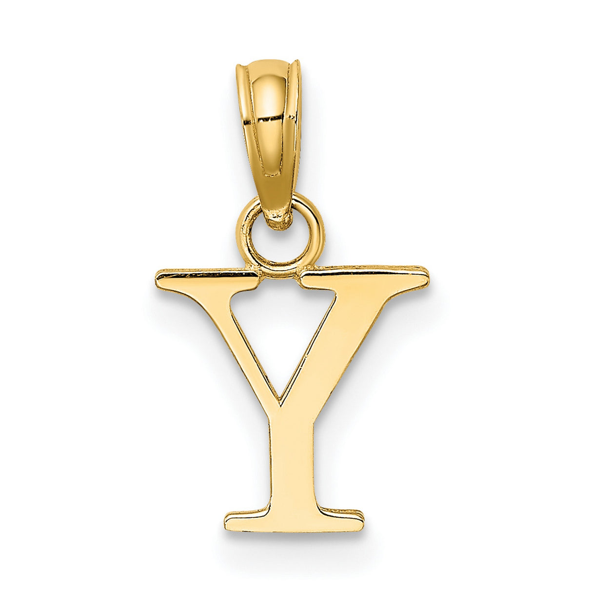 Polished Block Letter Y Initial Charm Pendant in Real 14k Yellow Gold