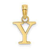 Polished Block Letter Y Initial Charm Pendant in Real 14k Yellow Gold