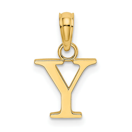 Polished Block Letter Y Initial Charm Pendant in Real 14k Yellow Gold