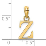 Polished Block Letter Z Initial Charm Pendant in Real 14k Yellow Gold