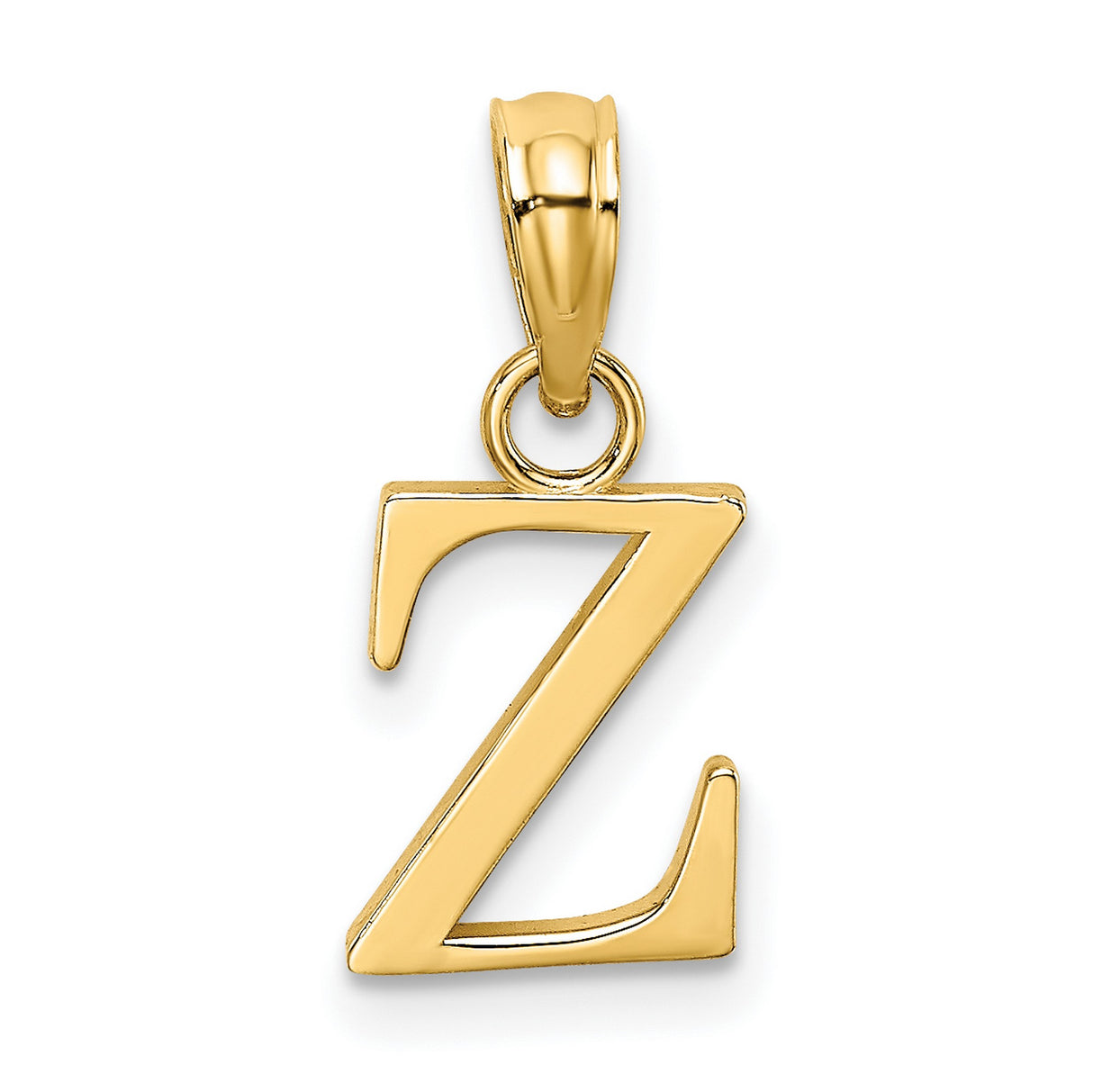Polished Block Letter Z Initial Charm Pendant in Real 14k Yellow Gold