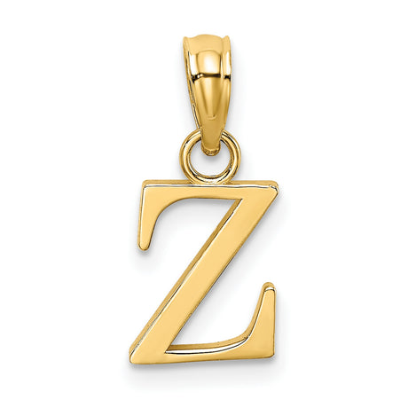 Polished Block Letter Z Initial Charm Pendant in Real 14k Yellow Gold