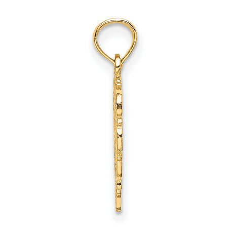 14k Yellow Gold Heart Pendant with Script Letter R, Ornate Initial Charm for Women