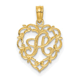 14k Yellow Gold Heart Pendant with Script Letter R, Ornate Initial Charm for Women