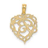 14k Yellow Gold Heart Pendant with Script Letter B, Filigree Monogram Charm for Women