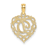 14k Yellow Gold Heart Pendant with Script Letter D, Filigree Monogram Charm for Women