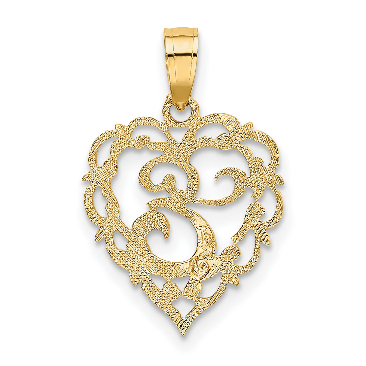 14k Yellow Gold Heart Pendant with Filigree Openwork Scroll Design for Women